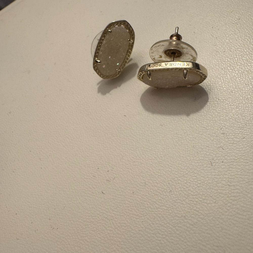 Kendra Scott Gold Oval white iridescent druzy Earrings with box